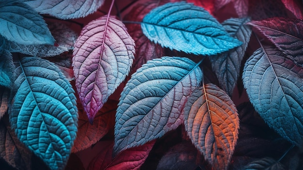 A closeup of beautiful colorful tropical leaves