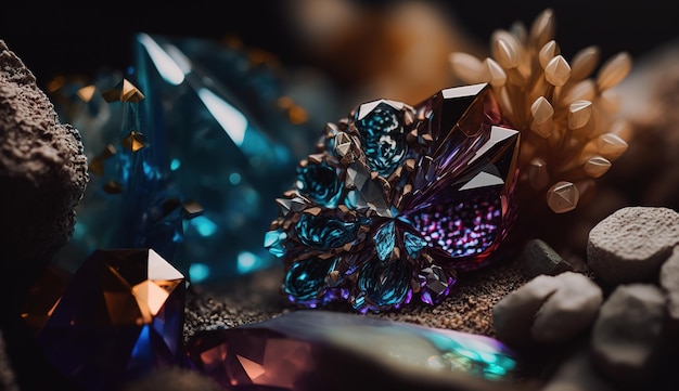 Closeup of Beautiful Crystals with Radiant Shine and Unique Formation Generative AI