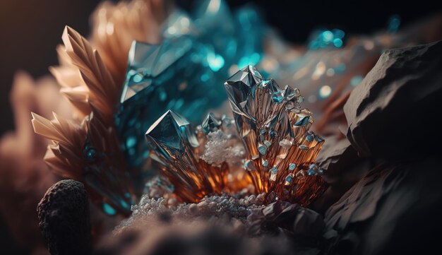 Closeup of Beautiful Crystals with Radiant Shine and Unique Formation Generative AI