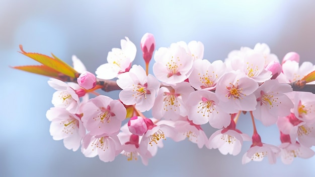 closeup beautiful pink cherry blossom sakura in spring