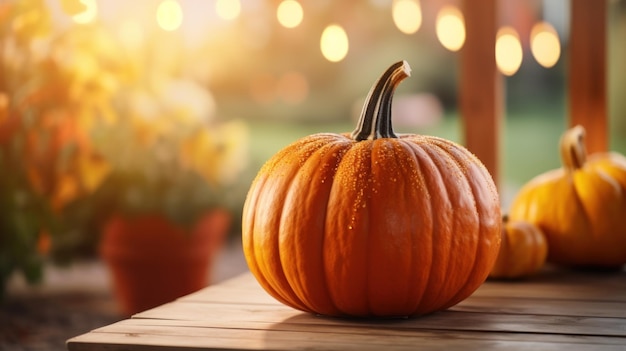 CloseUp of a Beautiful Pumpkin on a Rustic Porch AI Generated