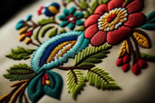 Photo closeup beautiful ukrainian traditional style embroidery vyshivanka ai generation