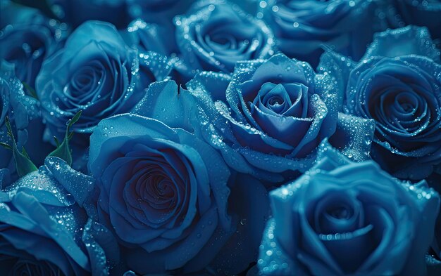 A closeup of beautifully blue roses background professional advertising post photo ai generated