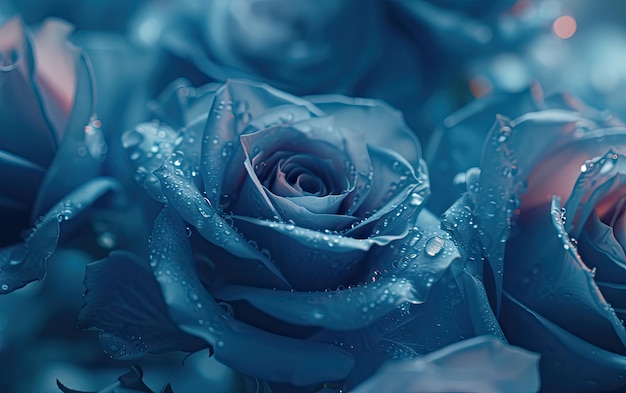 A closeup of beautifully blue roses background professional advertising post photo ai generated