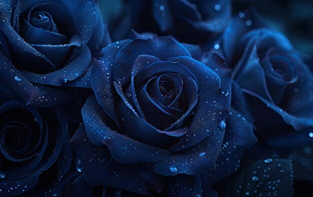 A closeup of beautifully blue roses background professional advertising post photo ai generated