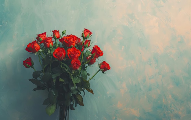 A closeup of beautifully bouquet of red roses on pastel background ai generated