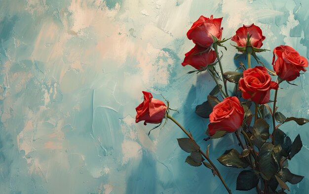 A closeup of beautifully bouquet of red roses on pastel background ai generated