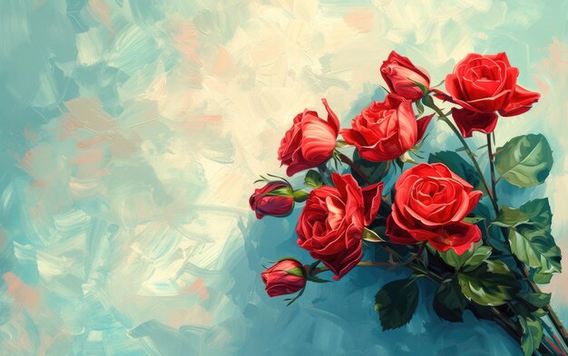 A closeup of beautifully bouquet of red roses on pastel background ai generated