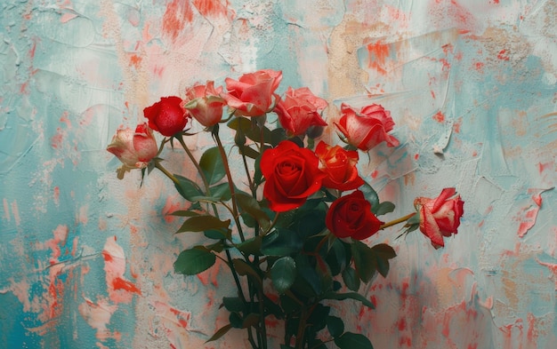 A closeup of beautifully bouquet of red roses on pastel background ai generated