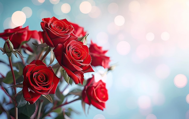 A closeup of beautifully bouquet of red roses on pastel background ai generated