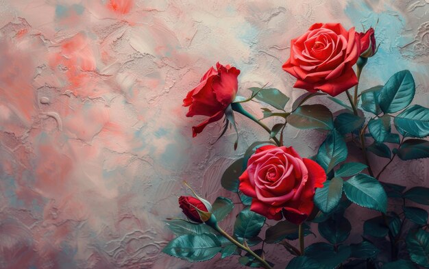 A closeup of beautifully bouquet of red roses on pastel background ai generated