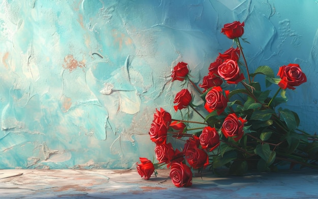 A closeup of beautifully bouquet of red roses on pastel background ai generated