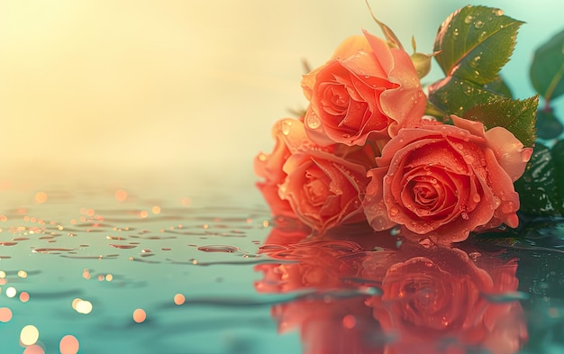 A closeup of beautifully bouquet of red roses on pastel background ai generated