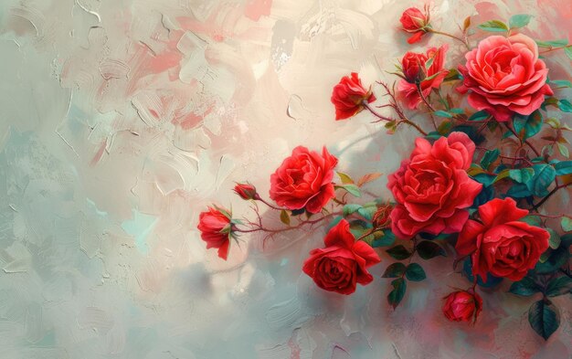 A closeup of beautifully bouquet of red roses on pastel background ai generated