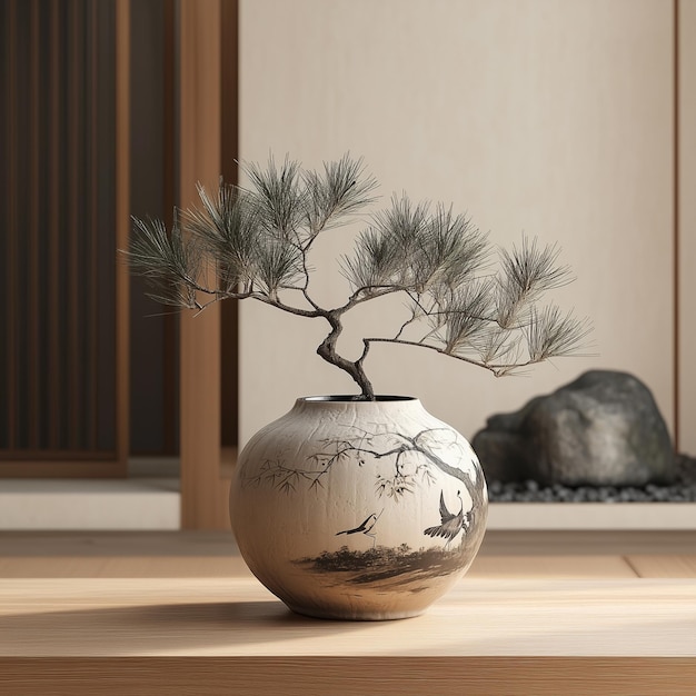 The closeup of a beautifully crafted pot in the Japan style featuring handpainted motifs tradition