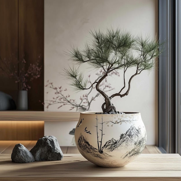 The closeup of a beautifully crafted pot in the Japan style featuring handpainted motifs tradition