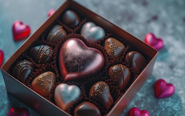 A closeup of a beautifully Heartshaped box of chocolates on the pastel background ai generated