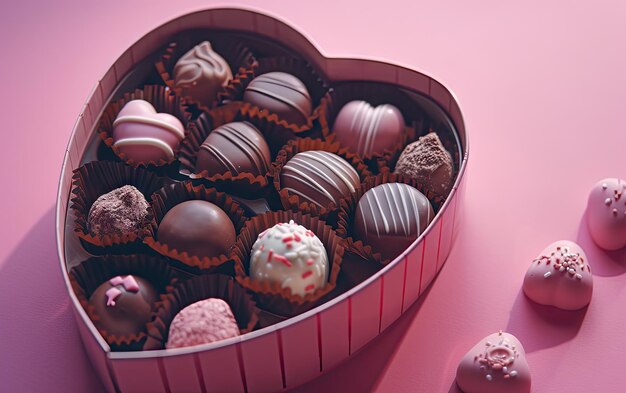 A closeup of a beautifully Heartshaped box of chocolates on the pastel background ai generated