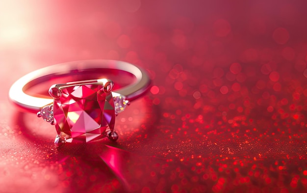 A closeup of a beautifully ring with gemstone on the red background professional ad ai generated