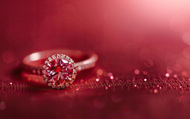 A closeup of a beautifully ring with gemstone on the red background professional ad ai generated