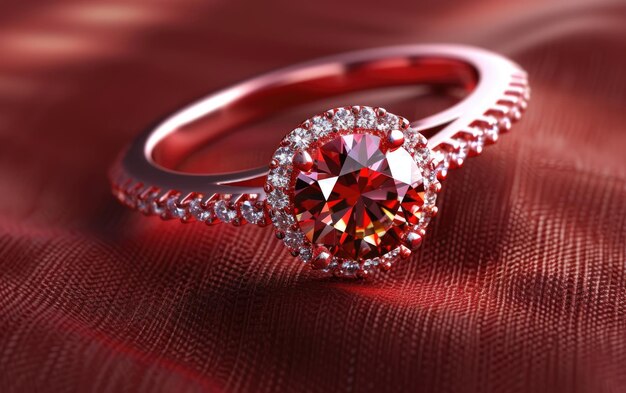 A closeup of a beautifully ring with gemstone on the red background professional ad ai generated