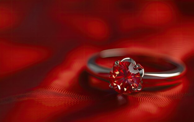 A closeup of a beautifully ring with gemstone on the red background professional ad ai generated