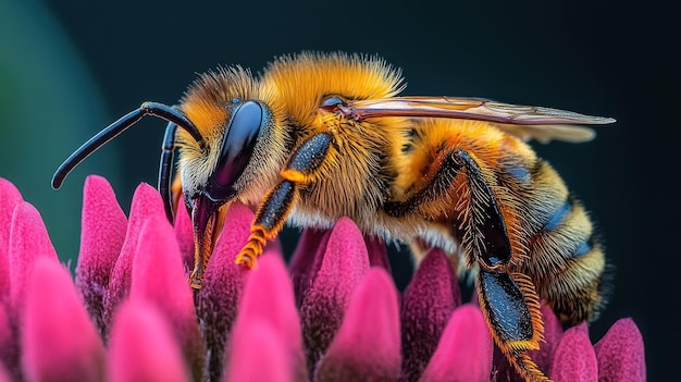 Photo a closeup of a bee on a vibrant pink flower showcasing intricate details of nature