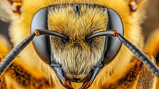 Photo closeup of a bee39s face with compound eyes and antennae