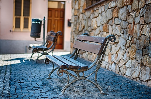 Closeup of bench in a alley