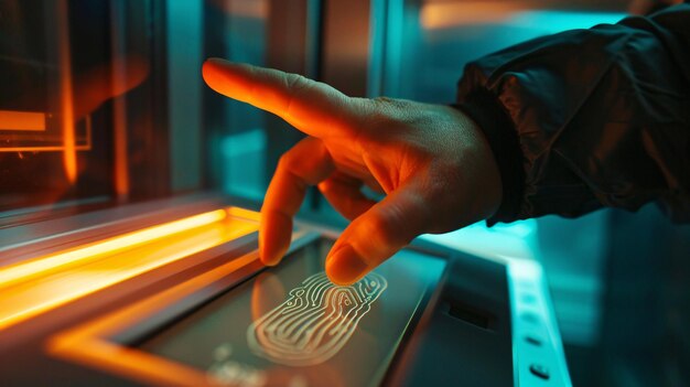 Photo a closeup of a biometric fingerprint scanner in use