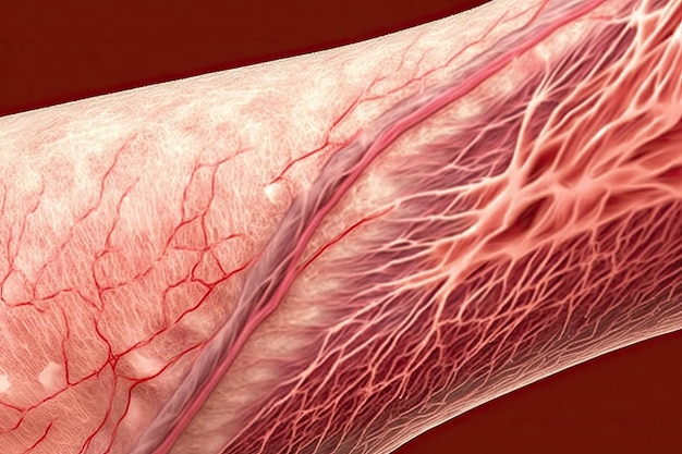 Closeup of biopsy of skin muscle fibers of arm created with generative ai