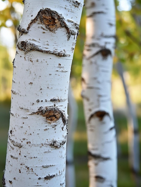 Photo closeup of birch tree trunks in natural forest setting