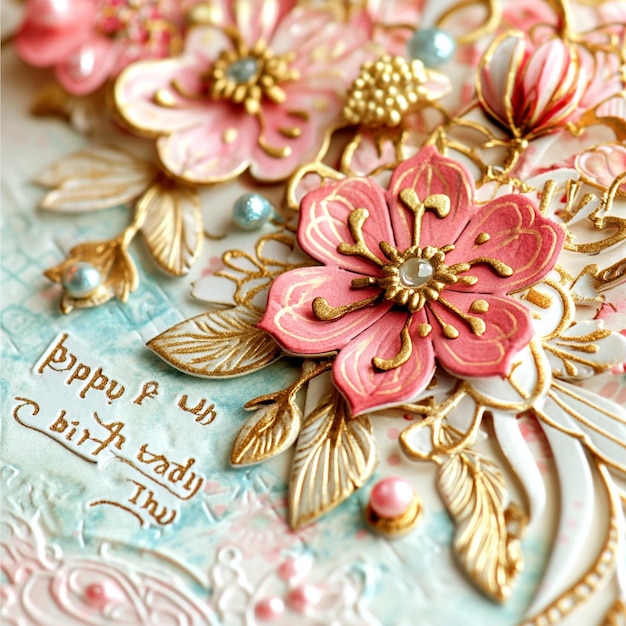 A closeup of a birthday card with a heartfelt message and decorative elements