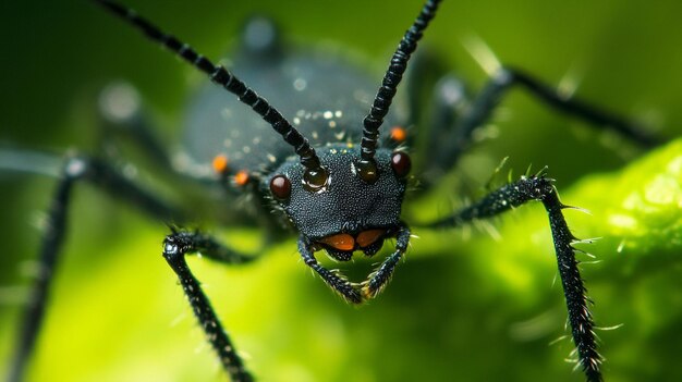 Closeup of Black Aphid on Plant Leaf