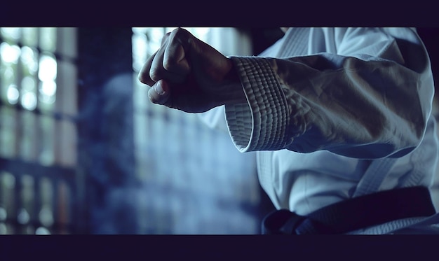 Photo closeup of a black belts hands executing precise karate techniques