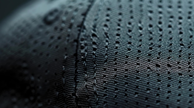 Closeup of black breathable fabric with a grid pattern