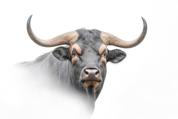 Closeup of a Black Bull with Large Horns