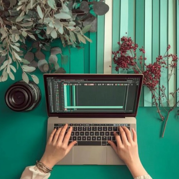 Photo closeup of a black businesswoman typing on a laptop keyboard in an office alone