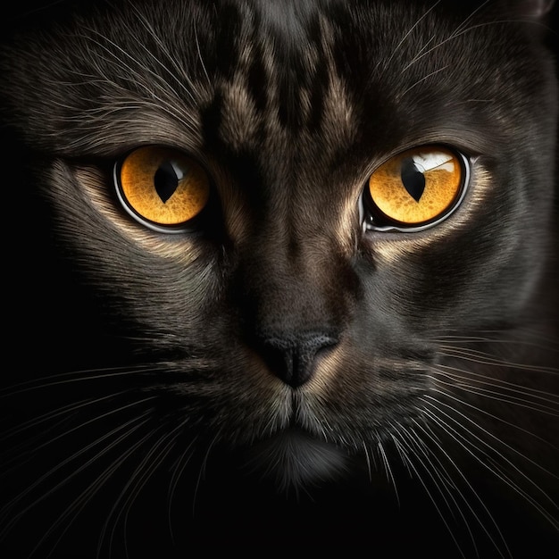 Closeup of a black cat with yellow eyes