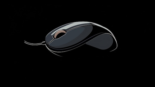 Photo a closeup of a black computer mouse with a brown scroll wheel against a black background