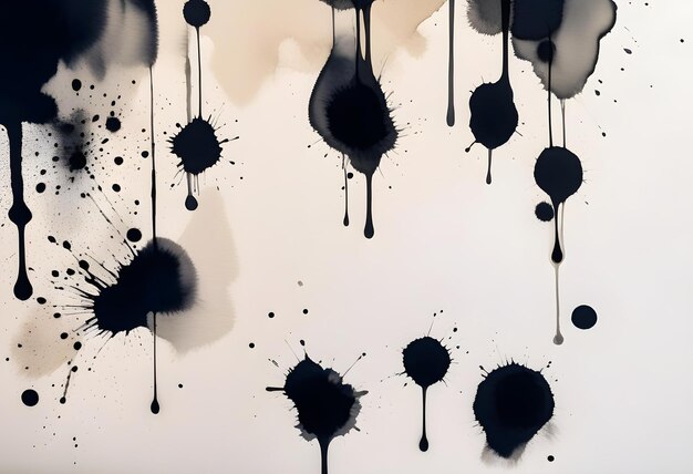 Photo a closeup of black ink blot drops on paper creating a moody and abstract image