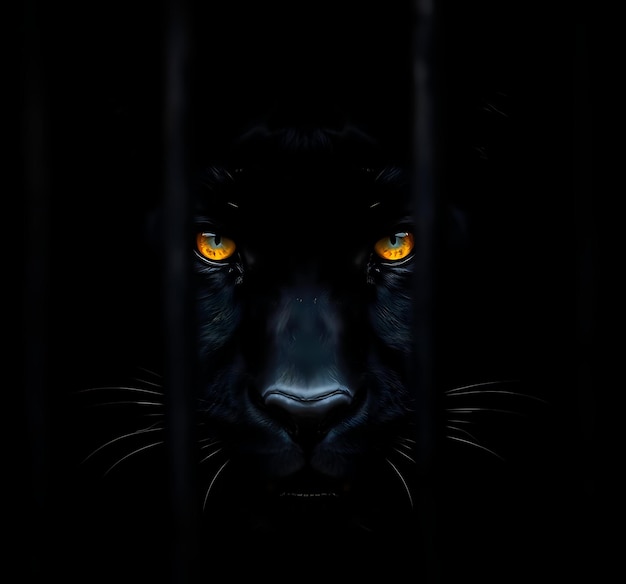 Photo closeup of a black panthers face in dark background