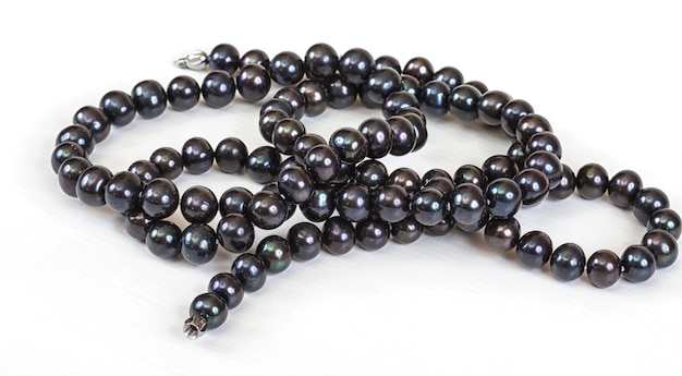 Closeup of a black pearl necklace