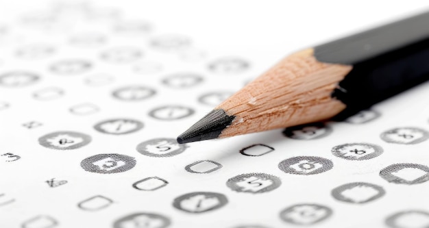 Closeup of a black pencil on multiple choice questionnaire