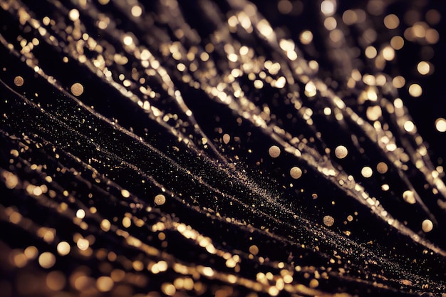 Photo closeup black powder and golden glitter 3d artwork beautiful abstract background