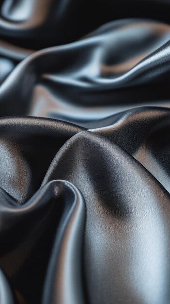 Photo closeup of black silk fabric with smooth folds luxurious textile material concept