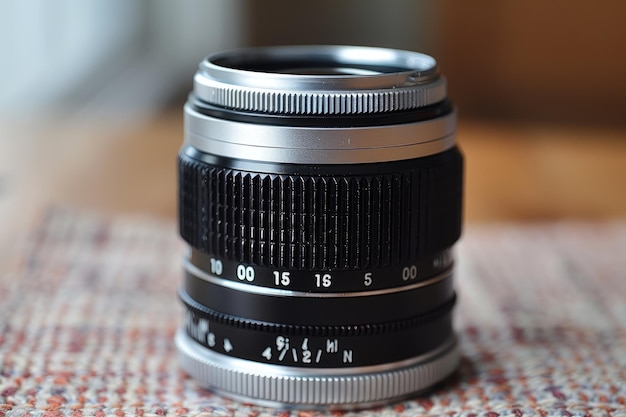 Photo closeup of a black and silver camera lens