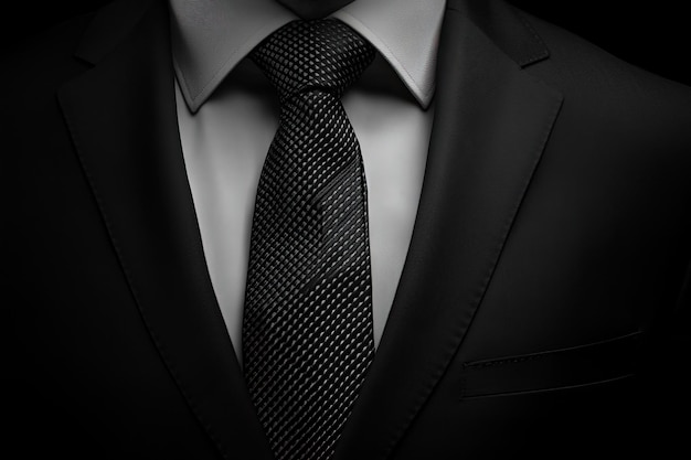 Photo closeup of a black suit and tie