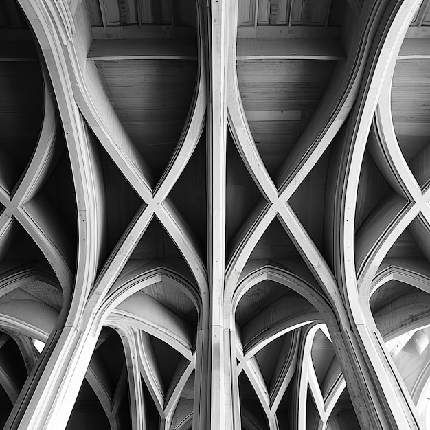 Photo closeup black and white photograph of ceiling structure