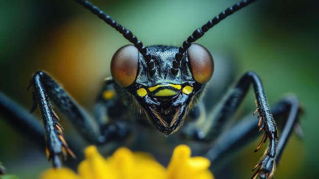 Closeup of a Black and Yellow Wasp